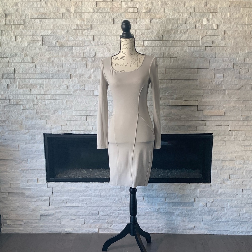 Tan Helmut Lang Fitted Dress